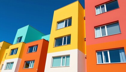 Obraz premium Vibrant Modern Apartment Building with Geometric Facades