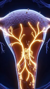 3D Medical Visualization of Female Reproductive System with Hormone Support on Dark Background. Hormone Therapy and