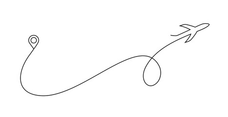 line style airplane travel route with starting location pointer © starlineart