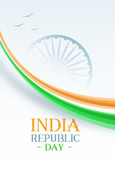 modern india republic day greeting poster with flowing tricolor ribbon and ashoka chakra