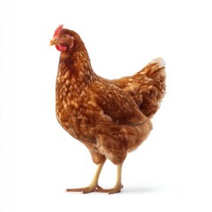 Brown Hen Standing Proudly on a White Background for Farm and Agriculture Themes