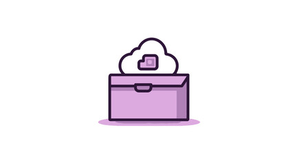 A stylized illustration depicting a cloud and storage box in purple hues on a white background