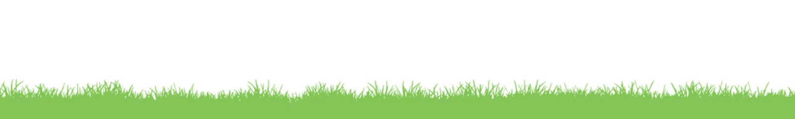 Seamless grass silhouette, meadow panorama on white background, lawn border, isolated graphic element