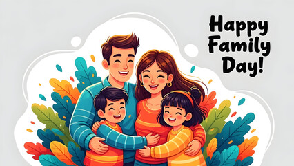 Happy family day illustration with smiling parents and kids
