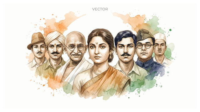 Indian freedom fighters and martyrs background for republic day of India poster.