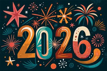 2026 New Year Celebration Fireworks Illustration Design