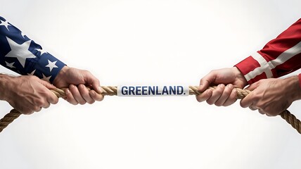 Obraz premium Hands representing USA and Denmark fighting over Greenland with rope high quality professional detailed modern elegant stylish clean crisp vibrant colorful