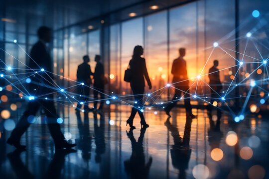 Future Corporate Network and Digital Connectivity Concept with Business Professionals in Modern Office