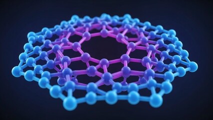 Nanotube molecular structure with purple and blue atoms on a dark background representing nanotechnology and molecular science