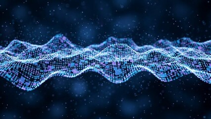 Glowing blue wave pattern with purple hues on dark background futuristic technology concept with digital waveform