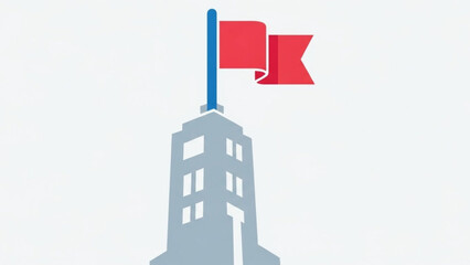 Naklejka premium Red Flag Flying on Tower Icon Illustration Isolated on White