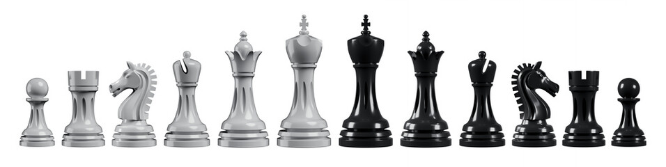 Luxury All Black and White Chess Pieces Set 3d Render on Transparent Background. © Muhammad Usama
