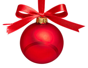 red christmas ball with ribbon isolated
