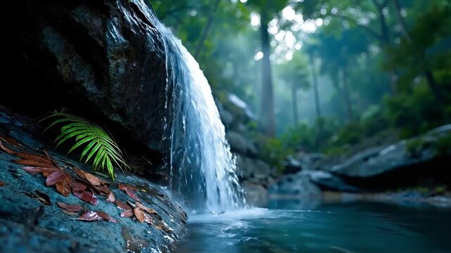 A small waterfall in the middle of a forest