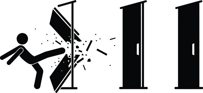 Person kicking through a door, symbolizing overcoming obstacles and challenges