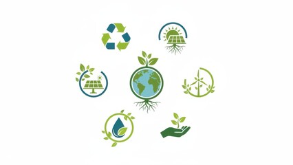 Eco-Friendly Symbols Representing Renewable Energy, Sustainability, and Environmental Protection