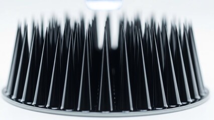 Black coffee filter with ridged sides and circular base on white background studio lighting close up shot