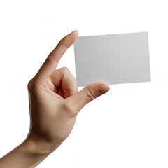 Obraz premium A female hand presenting a blank white business card against a dark background