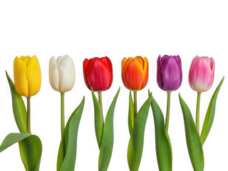 Colorful tulips isolated on transparent background