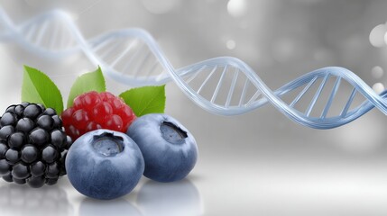 Berry fruits and DNA strand show connection between nature and science in a simple design