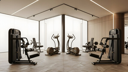 Obraz premium Modern gym interior with various exercise machines