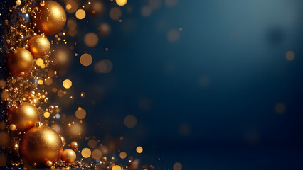 Ultra-detailed abstract festive background composition, featuring shimmering gold particles, floating light dust, and refined foil-like accents