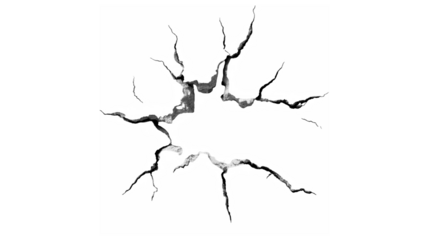 Intricate web of white and grey cracks fracturing across a solid black surface