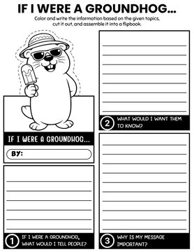 &ldquo;If I Were a Groundhog&rdquo; flipbook writing and craft activity for grades 2&ndash;3. Students color, cut, and assemble a fun winter-to-spring flipbook with creative writing prompts and vocabulary practice.