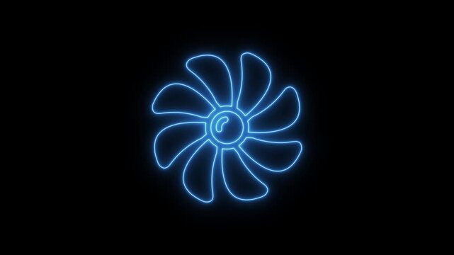neon motion graphic animation A dynamic neon air colur . The glowing neon fan icon pulses with vibrant colors in the animation. The neon colur icon blue color animation