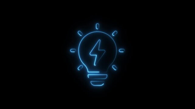 Glowing light bulb symbol animation. Energy idea, Electric neon bulb .Neon electric bulb icon animation on black background . Light lamp sign icon. lamp icon with shadow on black background.4k