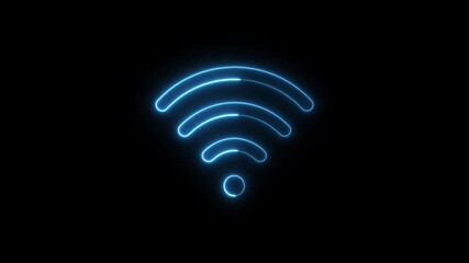 Wifi Sign In Neon Color, 4K Loop, animated wifi internet network icon on black background, Wireless Icon Animation Neon wifi icon animation, hud slow blink. Glowing neon wifi sign, - Powered by Adobe
