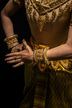 close detail of Khmer apsara  performer of traditional dance in cambodia