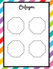 Preschool & Kindergarten octagon Shapes Practice Worksheets &ndash; Trace, Identify and Color