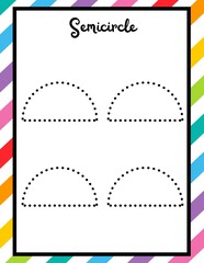 Preschool & Kindergarten semicircle Shapes Practice Worksheets &ndash; Trace, Identify and Color