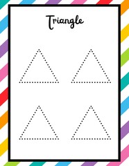 Preschool & Kindergarten Triangle Shapes Practice Worksheets &ndash; Trace, Identify and Color