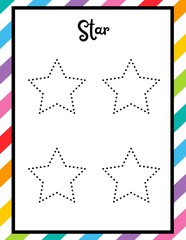 Preschool & Kindergarten Star Shapes Practice Worksheets &ndash; Trace, Identify and Color