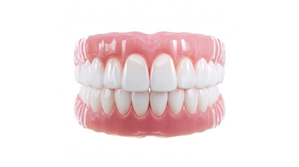 Obraz premium Bright white full dental dentures for a perfect smile, showcasing modern oral prosthetic technology