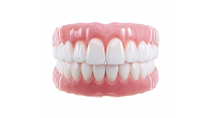 Bright white full dental dentures for a perfect smile, showcasing modern oral prosthetic technology