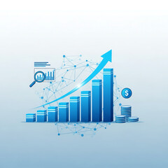 Minimalist blue rising bar chart vector isolated on white