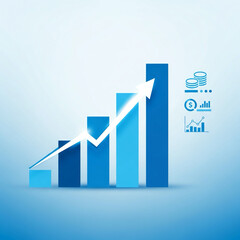 Minimalist blue rising bar chart vector isolated on white