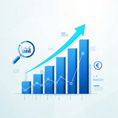 Minimalist blue rising bar chart vector isolated on white