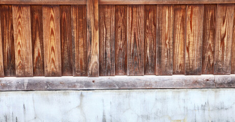 Wooden with concreat wall for background.