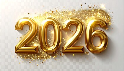 New Year Golden Digit 2026: The year 2026 is rendered in gleaming gold, accentuated by a delicate sprinkling of shimmering particles, symbolizing new beginnings and the promise of a prosperous future.