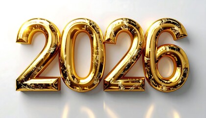 Golden Numerals: The year 2026 shines brightly, represented by gleaming golden numerals, set against a simple backdrop, offering a visual of the future