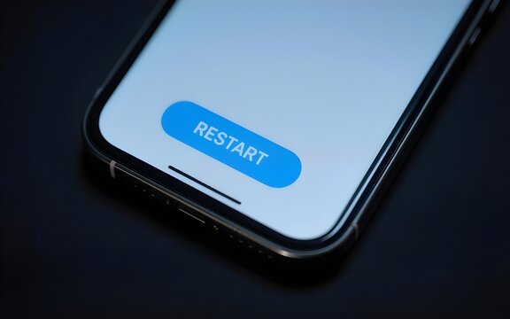 Smartphone screen displaying a blue Restart button