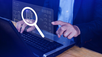 OCR technology concepts. using AI powered OCR with virtual interface, representing intelligent...