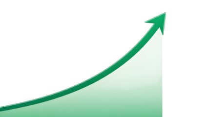 Green arrow pointing up on isolated on transparent background