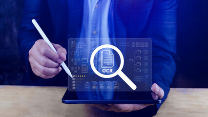 OCR technology concepts. using AI powered OCR with virtual interface, representing intelligent...