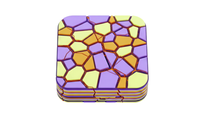 Cracked Abstract Geometric Object with Purple, Yellow, and Orange