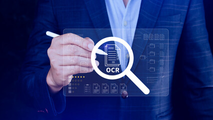 OCR technology concepts. using AI powered OCR with virtual interface, representing intelligent...